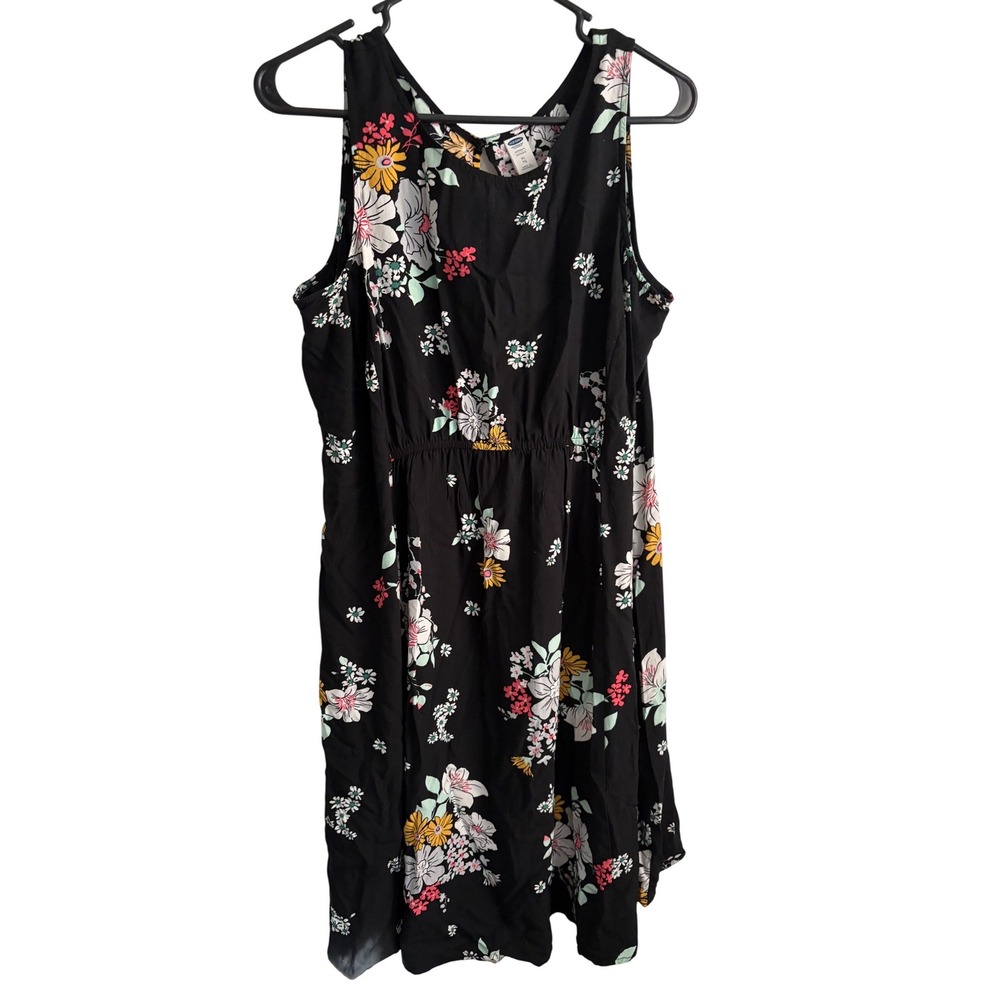 Old Navy Maternity Floral Sleeveless Dress Black XL Elastic Empire Waist Knee EC